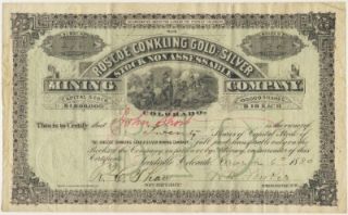 1880 Stock Roscoe Conkling Gold Silver Mining Co Leadville Colorado