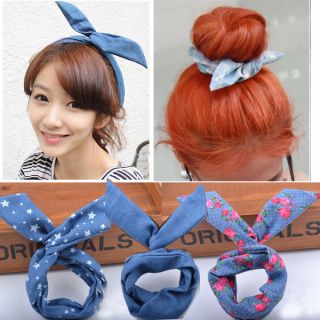 Popular Cutie Corea Japan Jean Rabbit Ear Ribbon Scarf Headband Hair