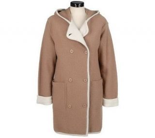 CWS Boiled Wool Hooded 3/4 Length Coat w/Contrast Trim —