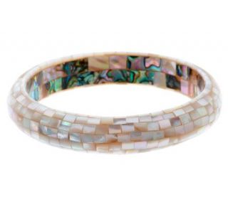 White Mother of Pearl& Abalone Mosaic Bangle Bracelet —