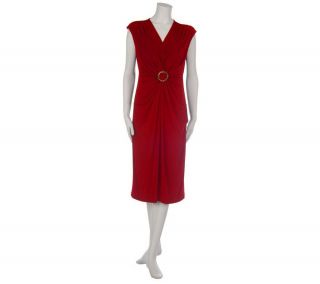 Citiknits Sleeveless Ruched Dress with Beaded Buckle —