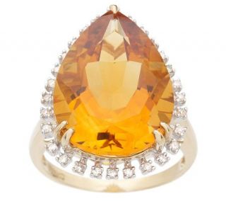 70 ct Pear Shaped Citrine and 1/10 ct tw Diamond Ring 14K Gold
