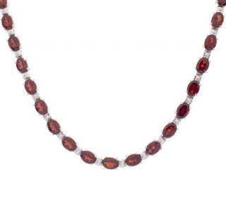 30.00 ct tw Oval Garnet Sterling17 1/4 Tennis Necklace —