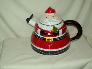 Vintage Whistling Tea Kettle Enamel Santa Claus Christmas 3 Qt quality