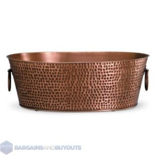   Sturdy Hammered Metal Beverage Tub In Antique Copper Finish 41779