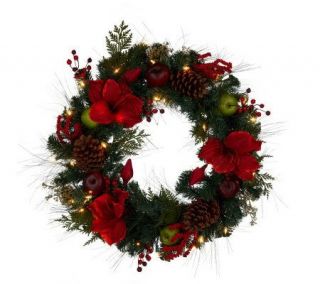 BethlehemLights Pre lit 26 Amaryllis Deluxe Wreath —