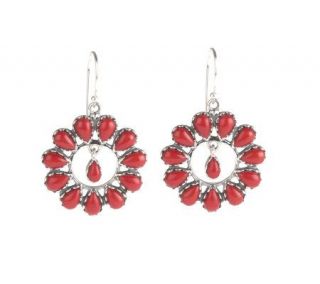 Smithsonian Red Coral Cluster Sterling Dangle Earrings —