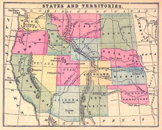 USA States Territories Antique Map Cornell 1876