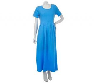 Denim & Co. Short Sleeve Long Length Tuck Front Solid Dress   A224833