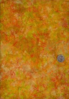 Branch Coral on Gold and Green Cotton Batik Fabric
