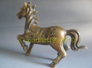 Collectible Carved Old Brass Dragon and Phoenix Horse Statue Sculpture