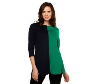 Susan Graver Ponte Knit Color Blocked Tunic with 3/4 Sleeves