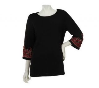 Bob Mackies 3/4 Sleeve Tunic with Embroidery and Rock Detail