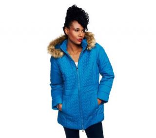 Isaac Mizrahi Live Quilted Coat w/ Faux Fur Trimmed Hood   A229229