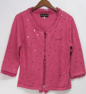 Colleen Lopez Retro Glam Sweater Jacket w/ Sequin Detail Fuchsia Sz M