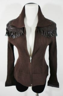 COLLEEN LOPEZ Brn Leather BoHo Western L Layering Sweater Layering