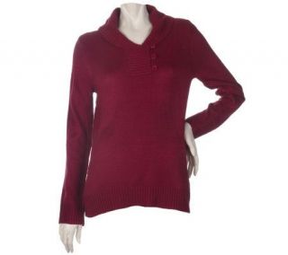Denim & Co. Long Sleeve Shawl Button Sweater —
