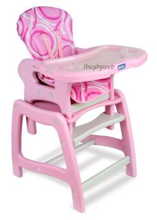 Envee Infant Baby High Chair with Convertible Playtable Pink White New