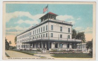 Conneaut Lake PA Hotel Elmwood 1920 Colored Postcard. Make multiple