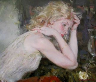 Garmash Silent Thoughts Hand Embellished on Canvas Rose Blonde Artists