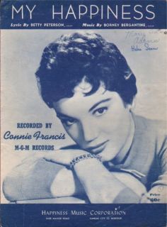 1958 Connie Francis Sheet Music My Happiness Song by Borney