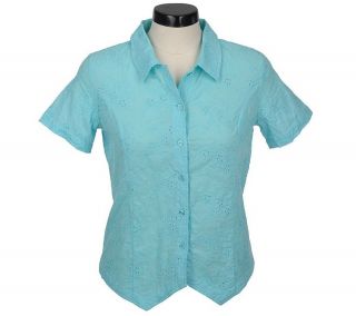 Denim & Co. Short Sleeve Cotton Eyelet Weskit Shirt —