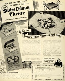 1941 Ad Swiss Colony Cheese Christmas Gift Appetizers Dairy Monroe