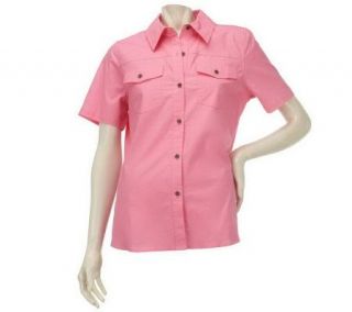 Denim & Co. Short Sleeve Button Front Woven Shirt —