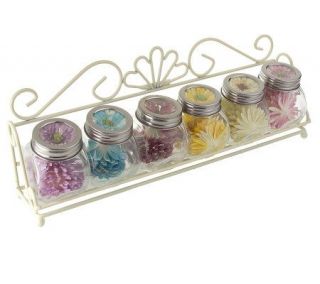 Wrought Iron Rack and 6 Jars with 150 Daisy Embellishments —