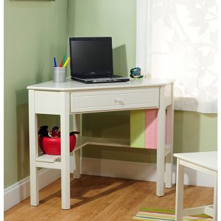 White Wood Corner Computer Writing Desk Furniture Shelf New