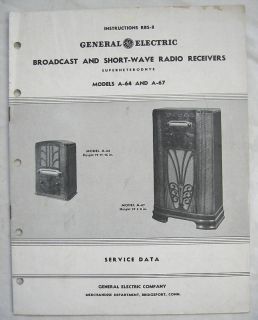 1935 GE A 64 Tombstone Tube Radio Manual Original A 67