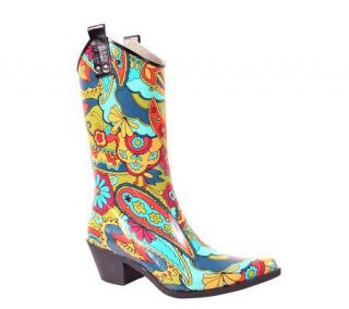 Nomad Yippy Western Style Green Flower Power Rain Boots —