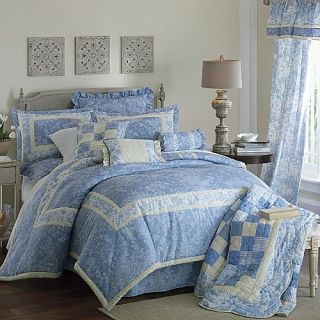 12P Queen Blue Yellow Cottage Chic Comforter Set Drapes
