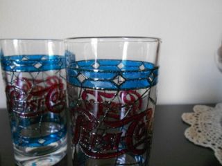 Set 6 Stained Glass Style Pepsi Cola Drinking Glasses