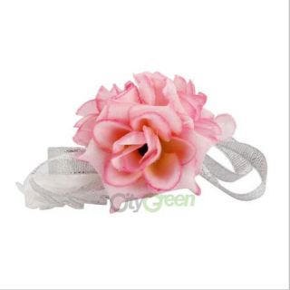 New Elegant Tea Rose Wedding Wrist Corsage Silk Flower Pink