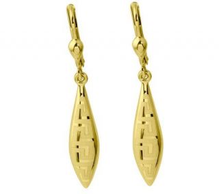 14K Yellow Gold Greek Key Lever Back Dangle Earrings —