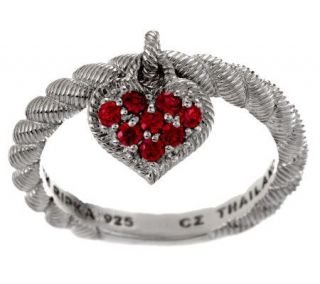 Judith Ripka Sterling Pave Diamonique Textured Heart Dangle Ring