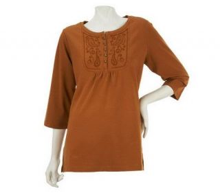 Denim & Co. 3/4 Sleeve Tunic with Embroidery Detail   A215890