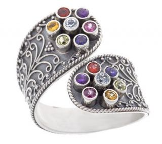 Artisan Crafted Sterling Multi gemstone Swirl Design Bypass Ring