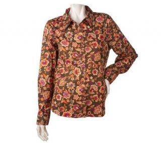 Denim & Co. Long Sleeve Button Down Floral Print Shirt —