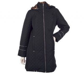 Dennis Basso Water Resistant Quilted Jacket with Removable Hood