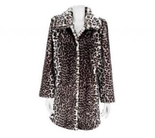 Dennis Basso Leopard Print Faux Fox Fur Fully Lined Coat —