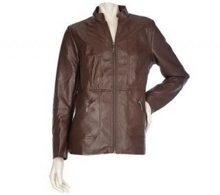 Susan Graver Faux Leather Jacket with Zipper Pockets & Seam Details 