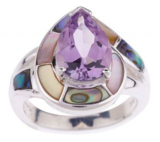 Sterling 2.50 ct Pear Amethyst and Mother of Pearl Inlay Ring