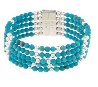 Sterling Multi row Turquoise Beaded Magnetic Closure Cuff —