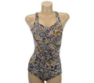 Fit 4 U Ds & Es Whimsical Paisl Shirred Tank Swimsuit —