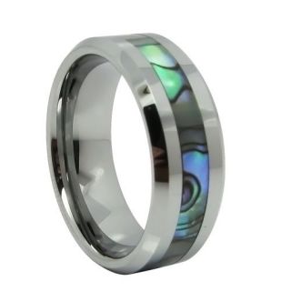 8mm Comfort Fit Tungsten Carbide Ring Mens Wedding Band with Abalone