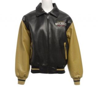 Excelled Womens Mickey Mouse Faux Leather Varsity Jacket —