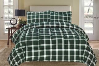 Plaid Green Down Alternative Comforter Set Twin
