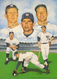  Mickey Mantle Billy Martin Whitey Ford Signed Litho